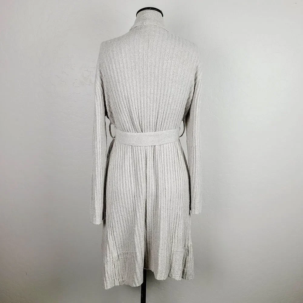 NEW Saranoni Robe S Beige Ribbed‎ So Soft Tie Waist Longline Wrap Lounge …
